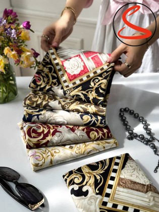 روسری ابریشم ژاکارد وارداتی سرمه ای کد C25627