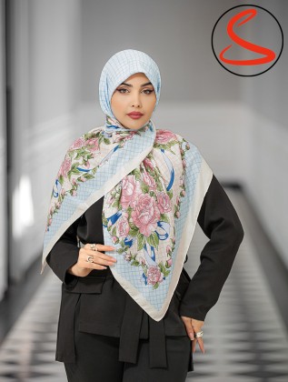روسری سیا اسکارف گلدار آبی کد C25732