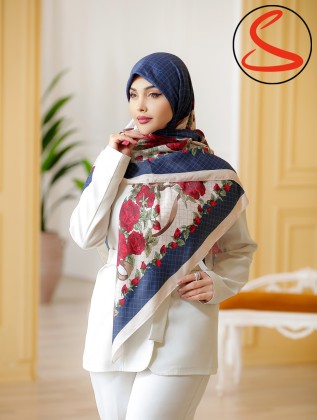 روسری سیا اسکارف گلدار سرمه ای کد C25739