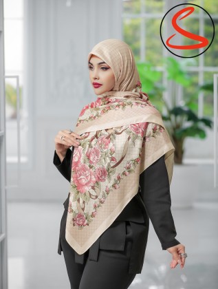 روسری سیا اسکارف گلدار کرم کد C25746