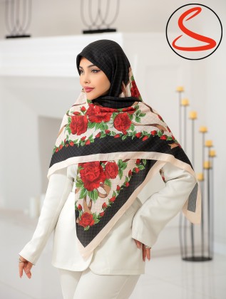 روسری سیا اسکارف گلدار قرمز مشکی کد C25760