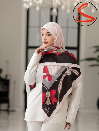 روسری سیا اسکارف پاپیونی قرمز مشکی کد C25851