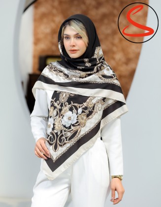 روسری سیا اسکارف گلدار مشکی کد C25900