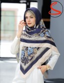 روسری سیا اسکارف گل و زنجیر سرمه ای کد C26005