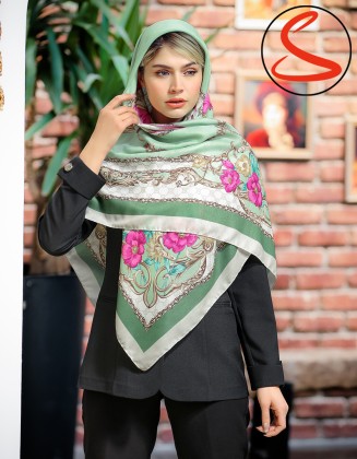 روسری سیا اسکارف گل و زنجیر سبز کد C26012