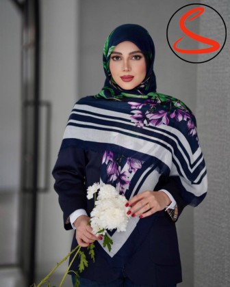 روسری نخی یونیک گلدار سرمه ای کد C26047