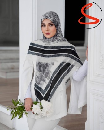 روسری نخی یونیک گلدار سفید مشکی کد C26096