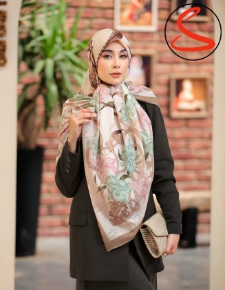 روسری سیا اسکارف گلدار کرم کد C26124