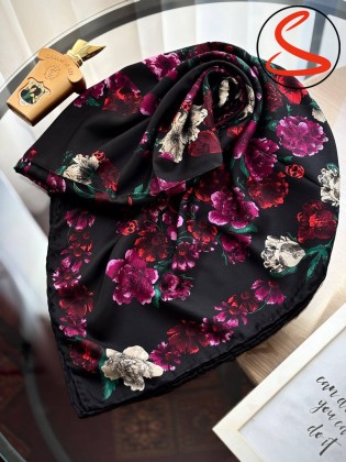 روسری ابریشم وارداتی مشکی کد C26236