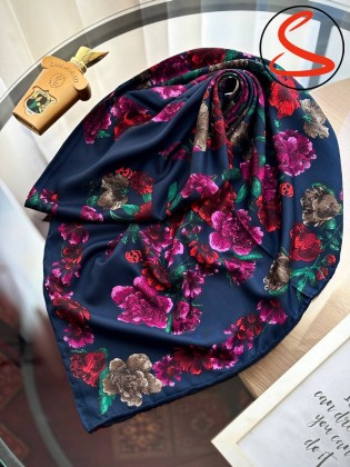 روسری ابریشم وارداتی سرمه ای کد C26243