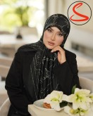 روسری ابریشم ژاکارد سفید مشکی 2 کد C26355