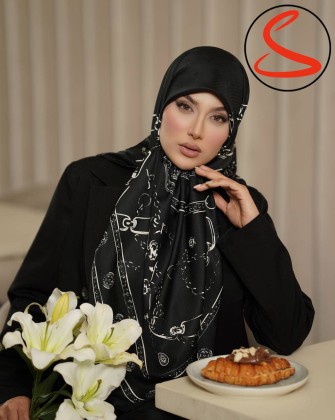 روسری ابریشم ژاکارد سفید مشکی 3 کد C26362