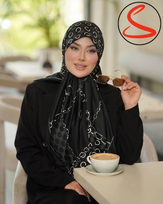 روسری ابریشم ژاکارد سفید مشکی 6 کد C26383