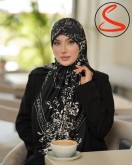 روسری ابریشم ژاکارد سفید مشکی 7 کد C26390