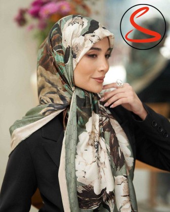 روسری ابریشمی گلدار سبز کد C26481