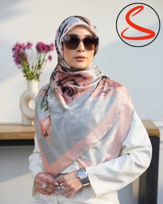 روسری ابریشمی گلدار گلبهی کد C26495