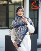 روسری ابریشم ژاکارد سرمه ای کد C26509